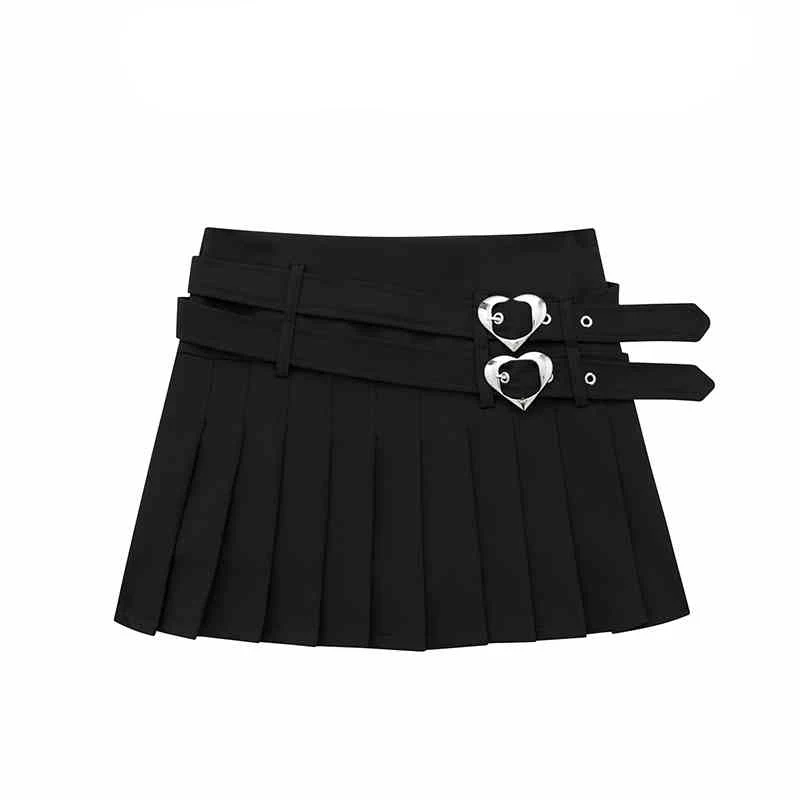 Belt Heart Buckle Pleated Coquette Skirt - Image 4