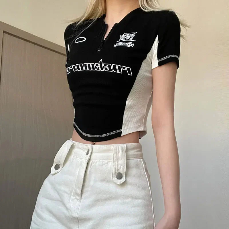 Biker Half Zip-Up Crop Top - Image 3