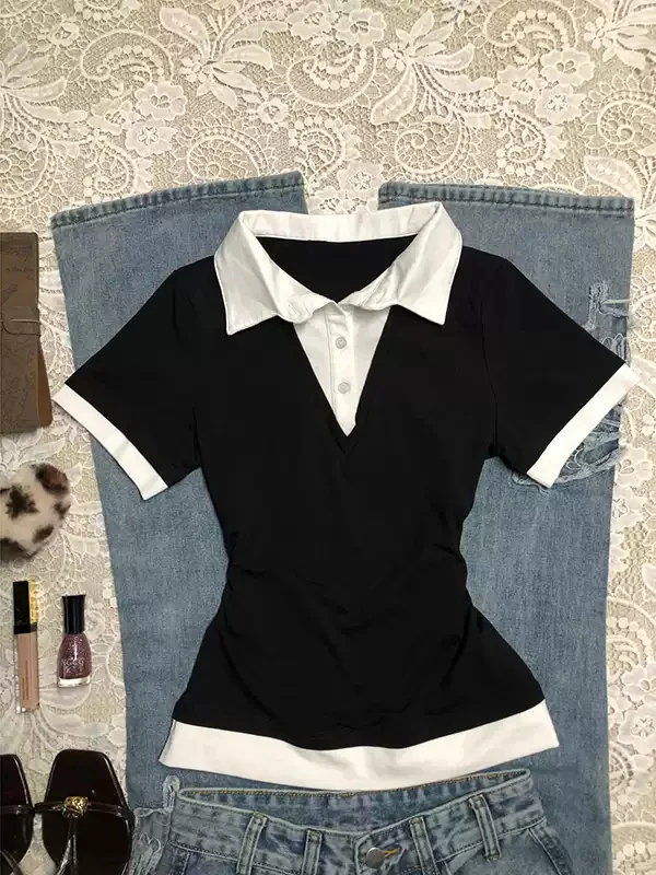black and white contrast collar shirt - Image 3
