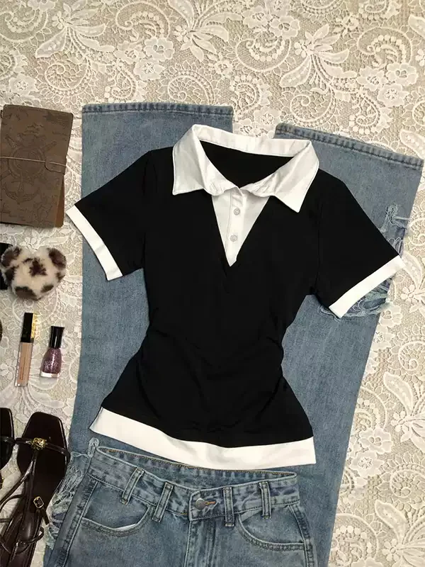 black and white contrast collar shirt - Image 4