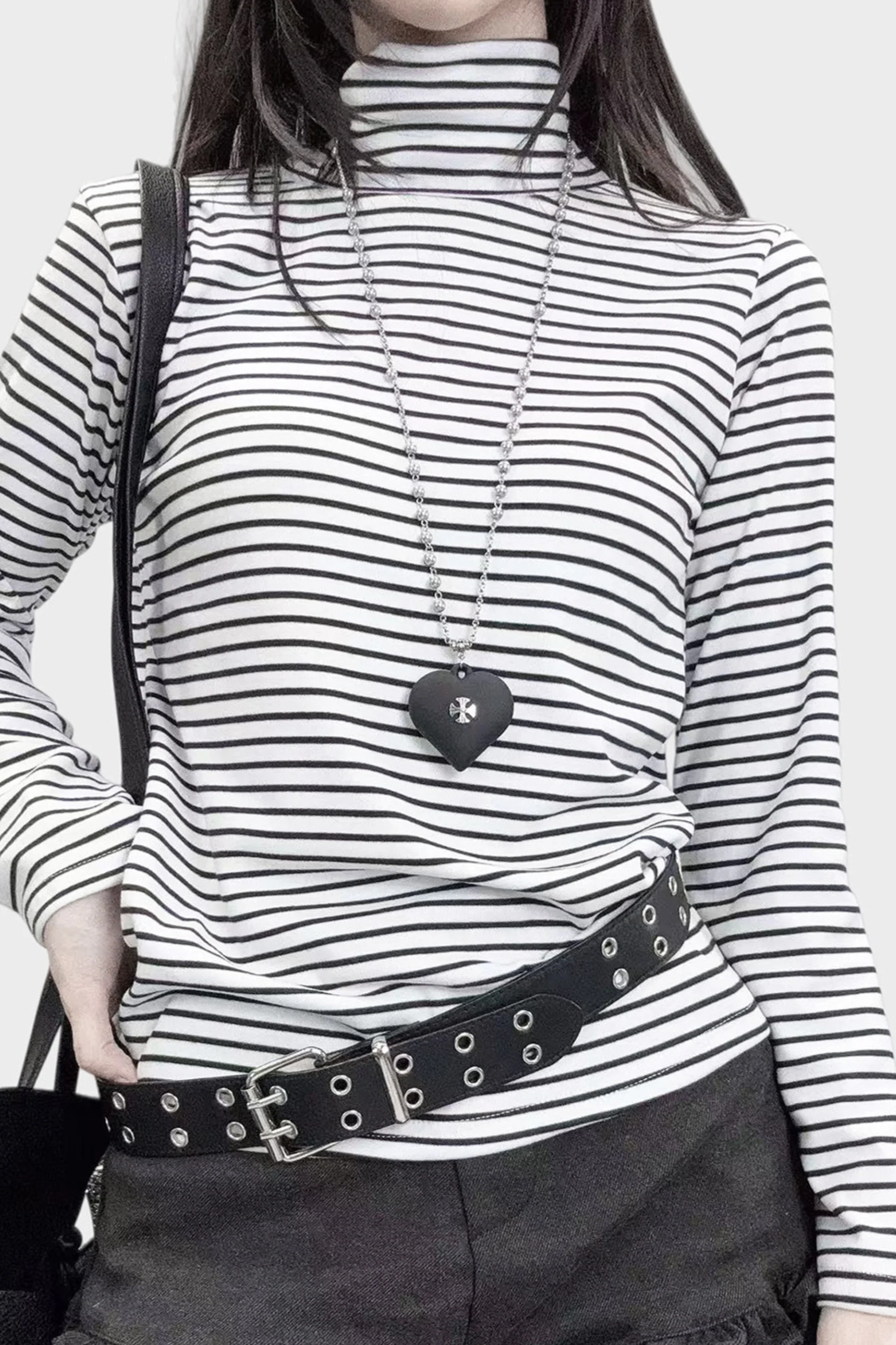 Striped High Neck Rim Top - Image 2