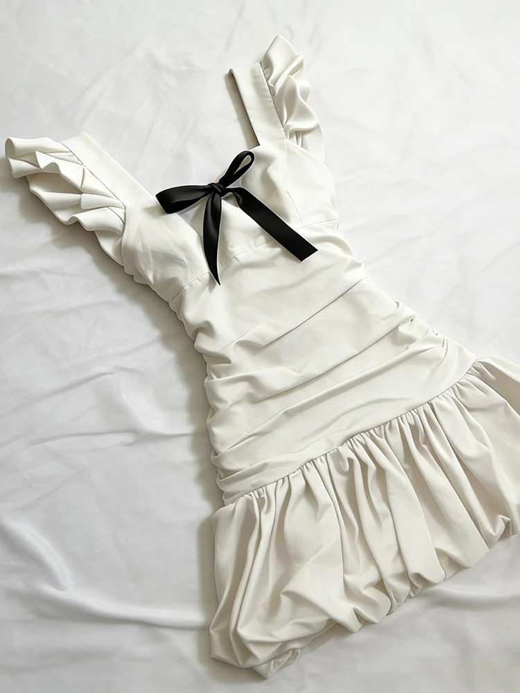 black bow suspender white dress - Image 2