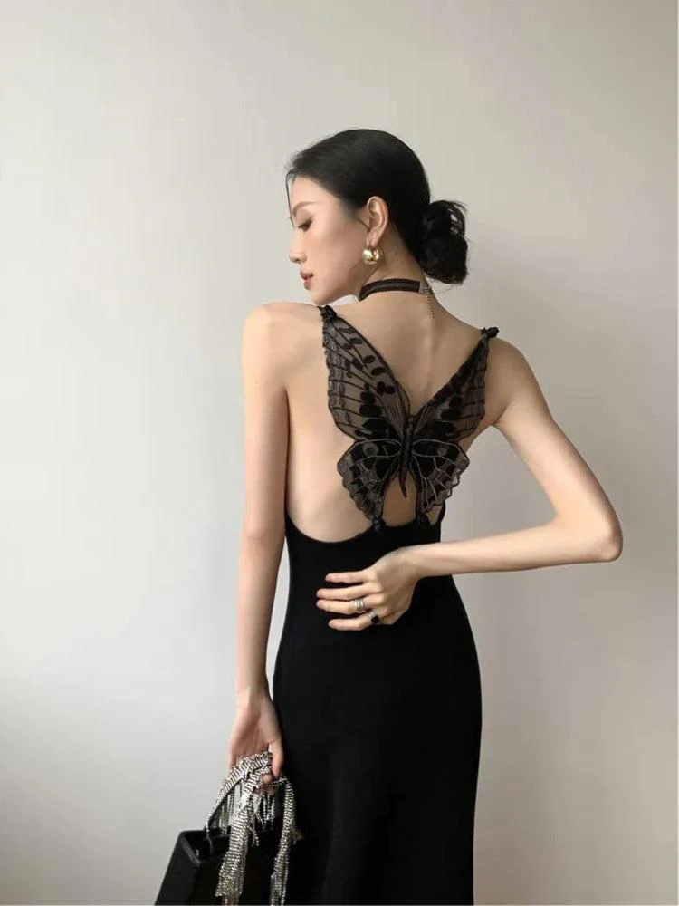 Black Butterfly Back Midi Dress - Image 7