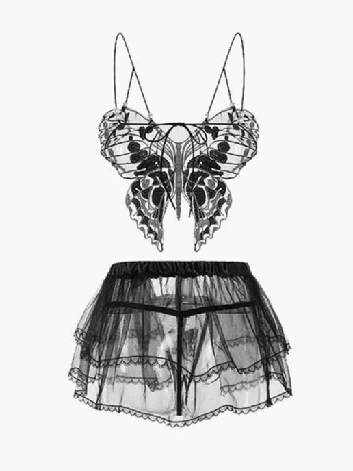 Black Embroidered Butterfly Lingerie