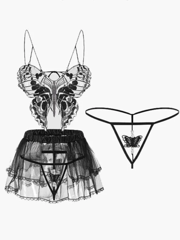 Black Embroidered Butterfly Lingerie - Image 2