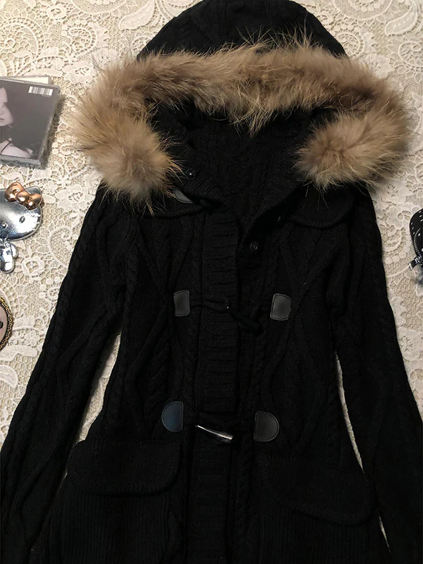 black hooded mid-length vintage jacket - Image 4