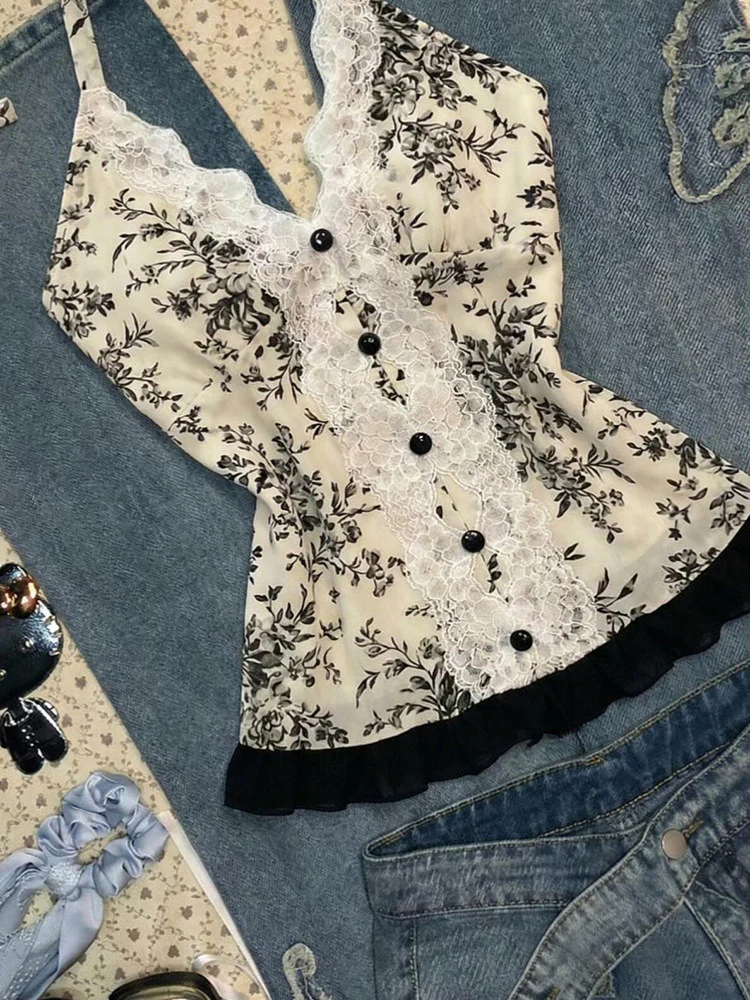 black lace floral halter top - Image 3