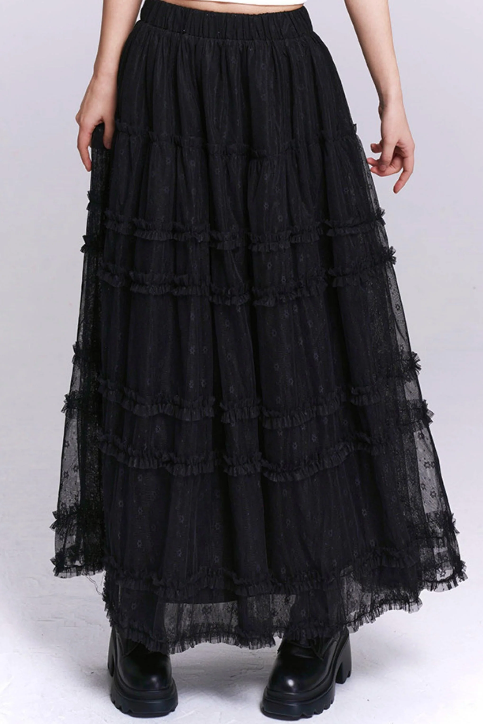 Black Lace Mesh Skirt - Image 3