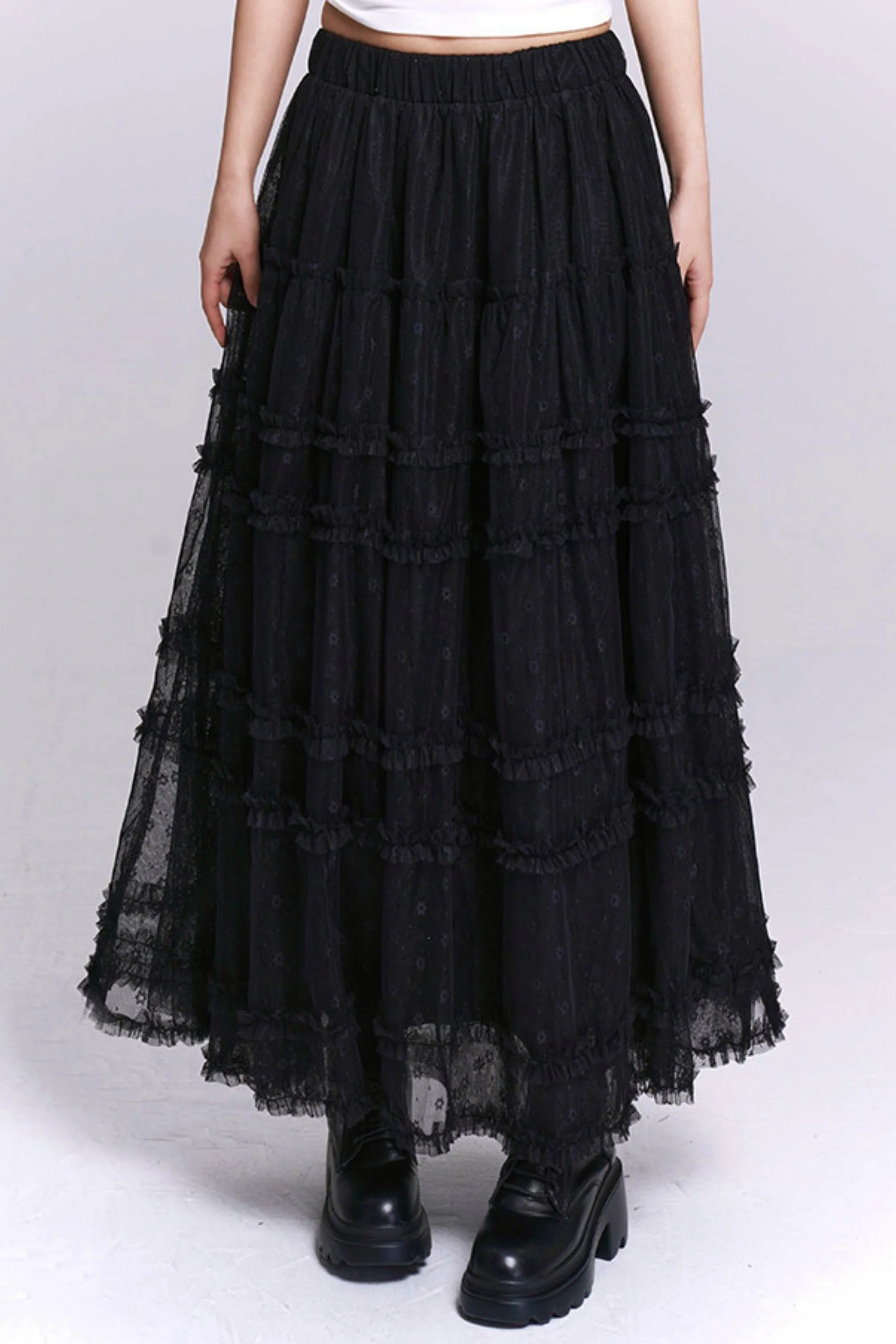 Black Lace Mesh Skirt - Image 4