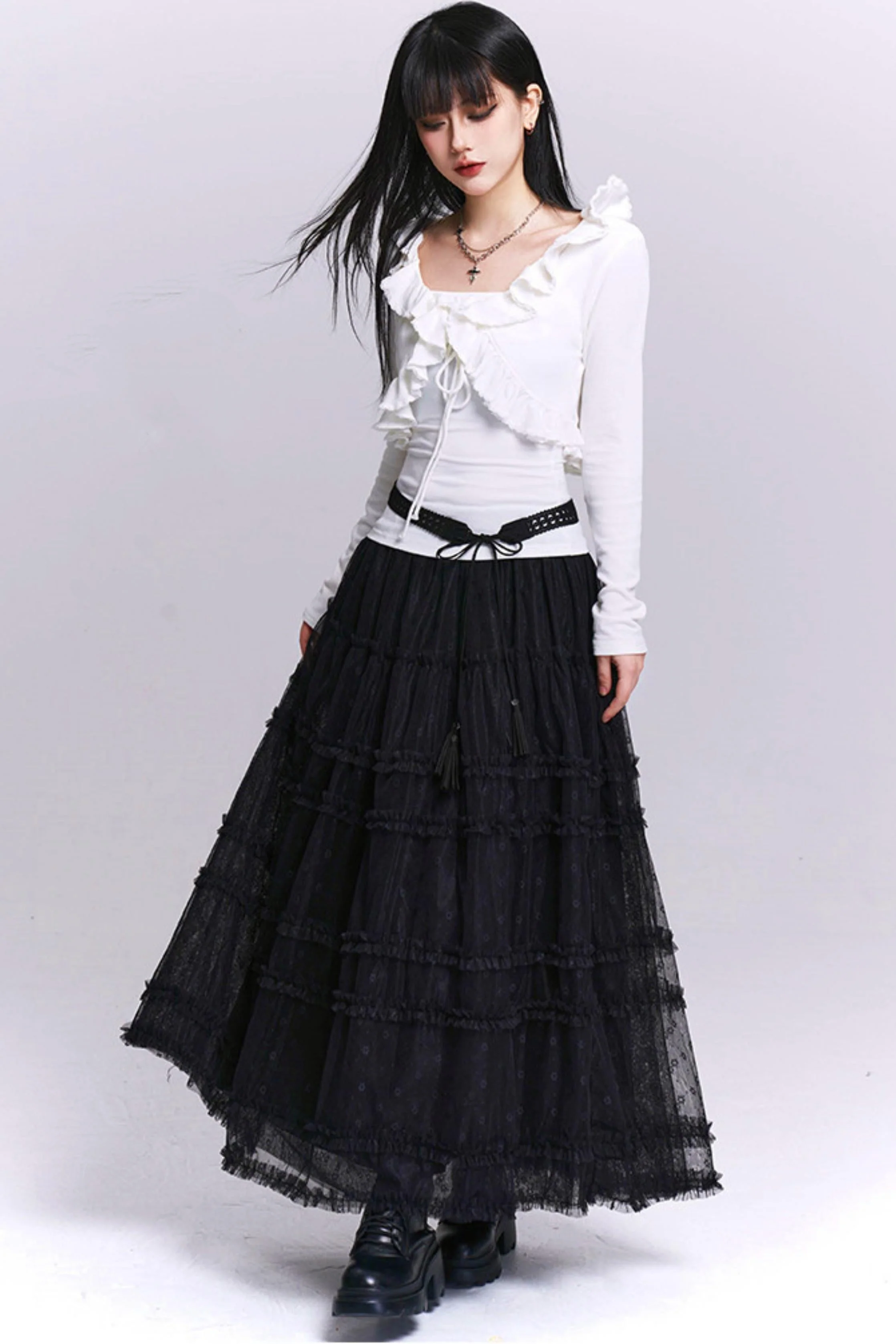 Black Lace Mesh Skirt - Image 6