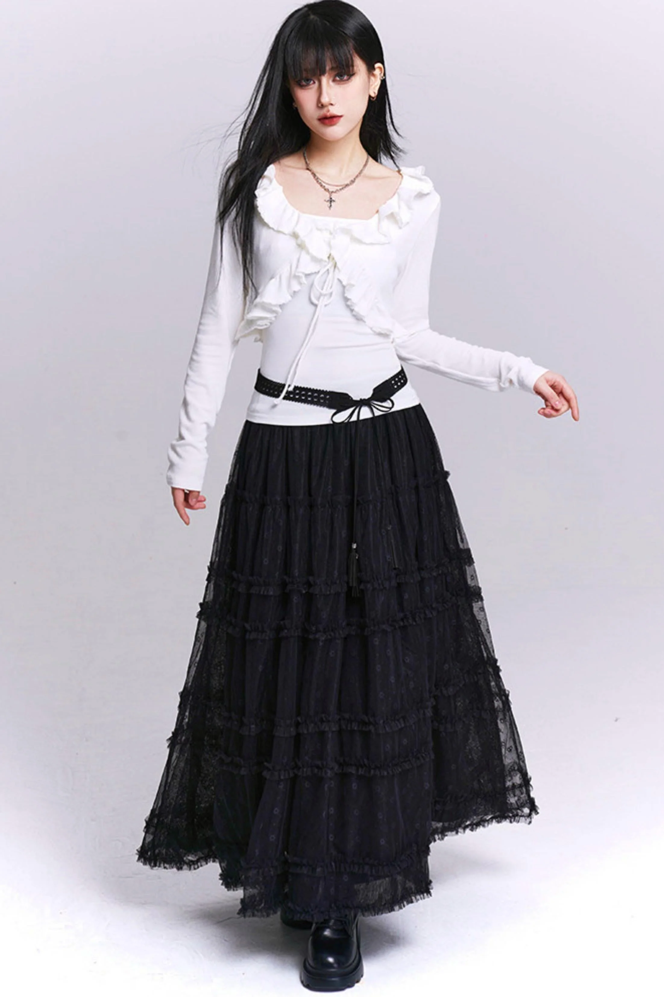 Black Lace Mesh Skirt - Image 8