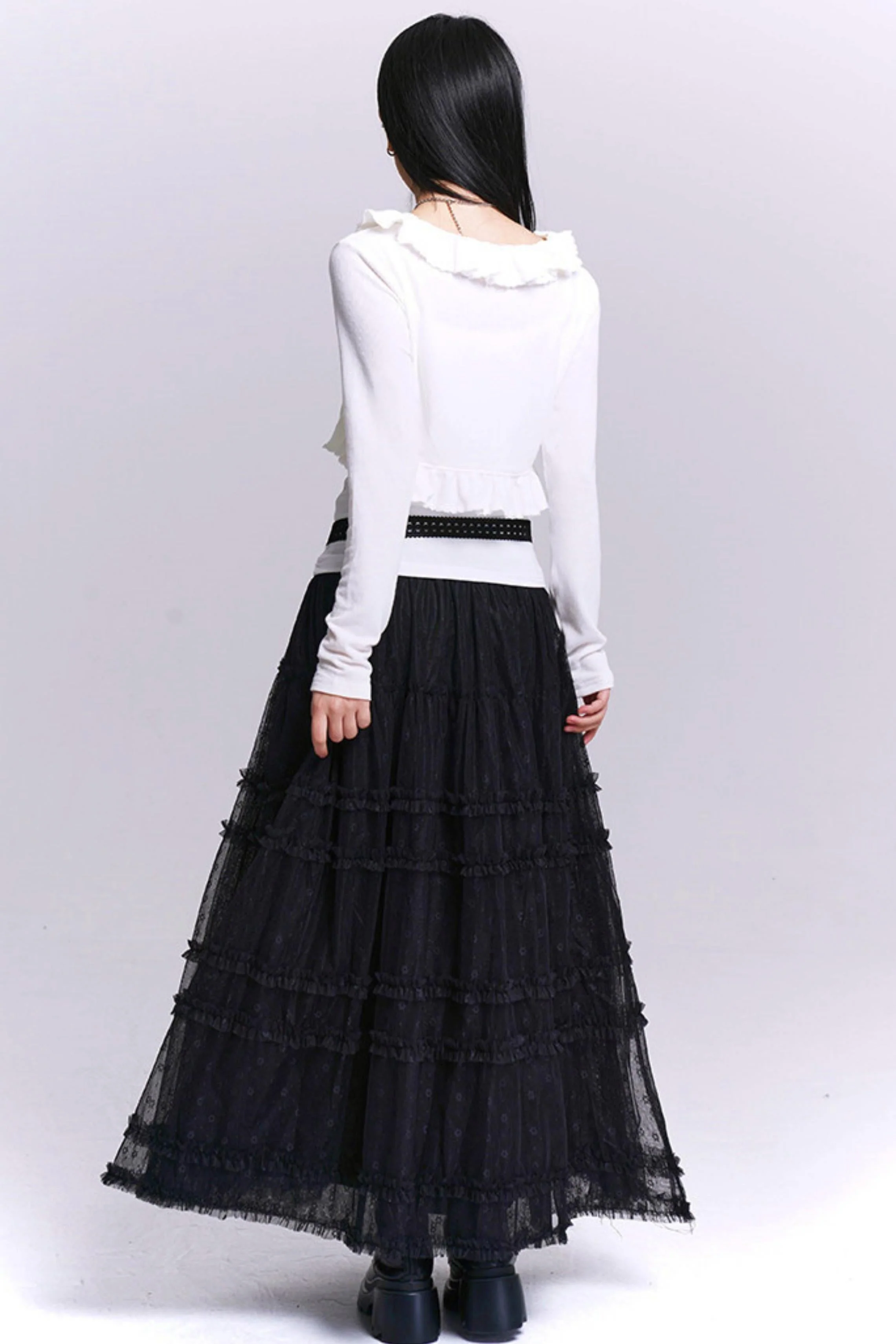 Black Lace Mesh Skirt - Image 9