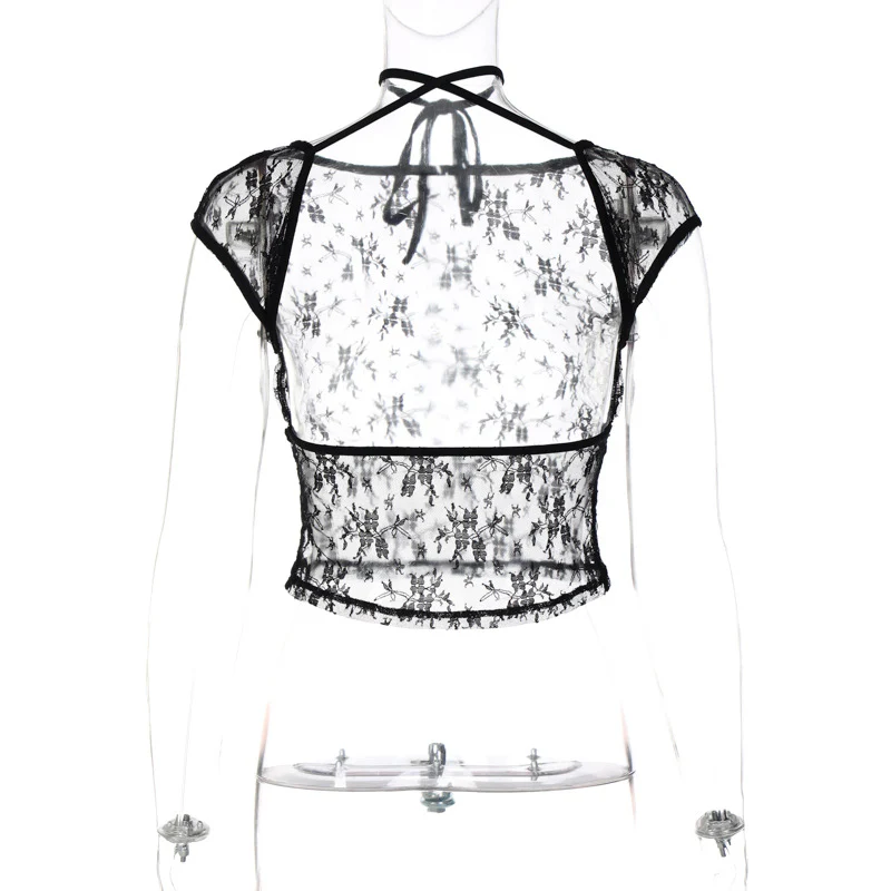 Black Lace Mesh Tops - Image 4