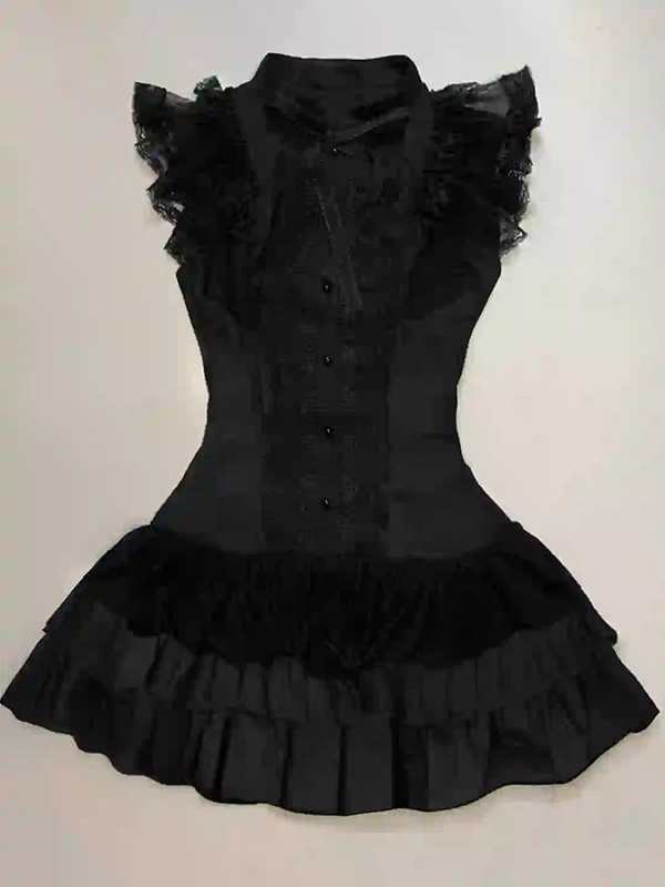 Black Lace Patchwork Shirt Dress - Image 2