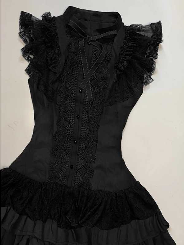 Black Lace Patchwork Shirt Dress - Image 3