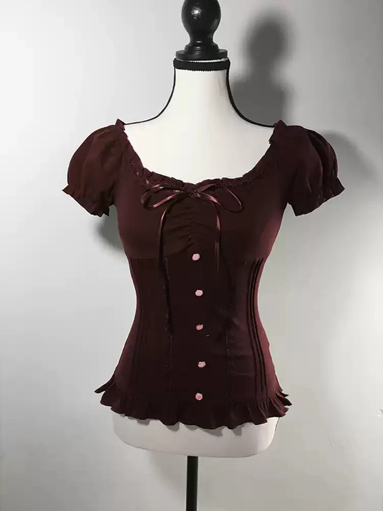 Black lace puff sleeve T-shirt - Image 2