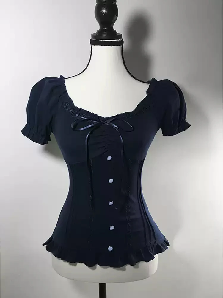 Black lace puff sleeve T-shirt - Image 6