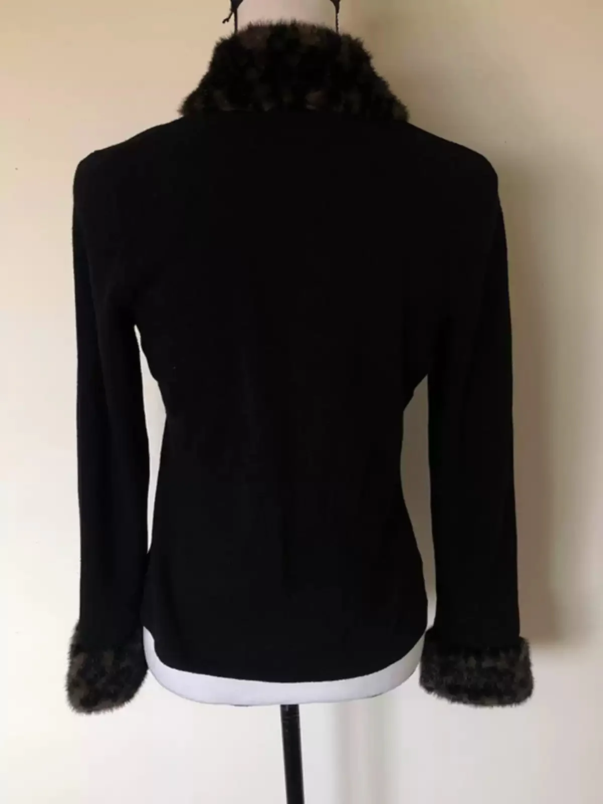 Black leopard print fur collar coat - Image 3