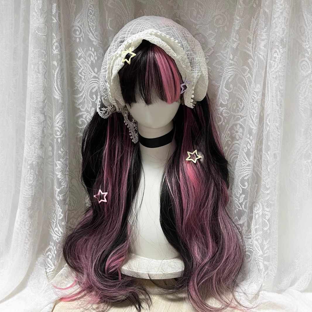 Black&Pink Long Curly Wig - Image 3