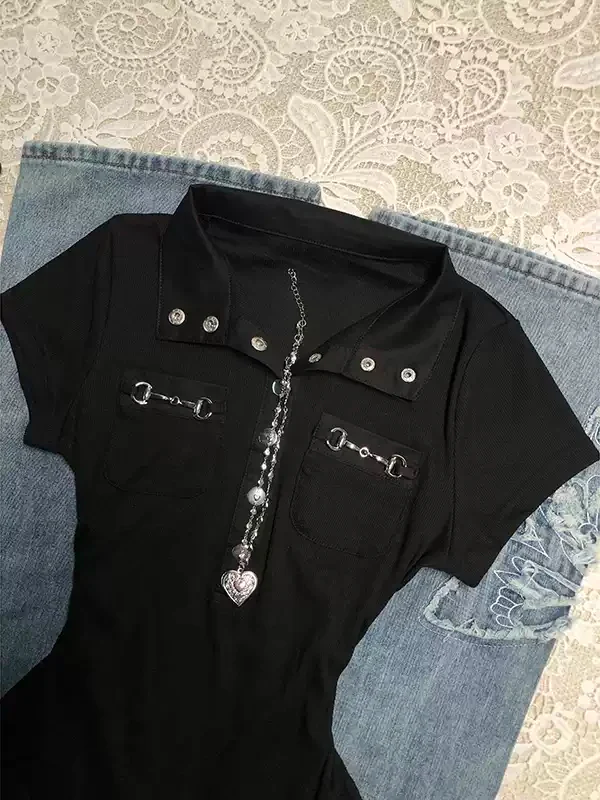 Black Polo collar short-sleeved T-shirt - Image 4