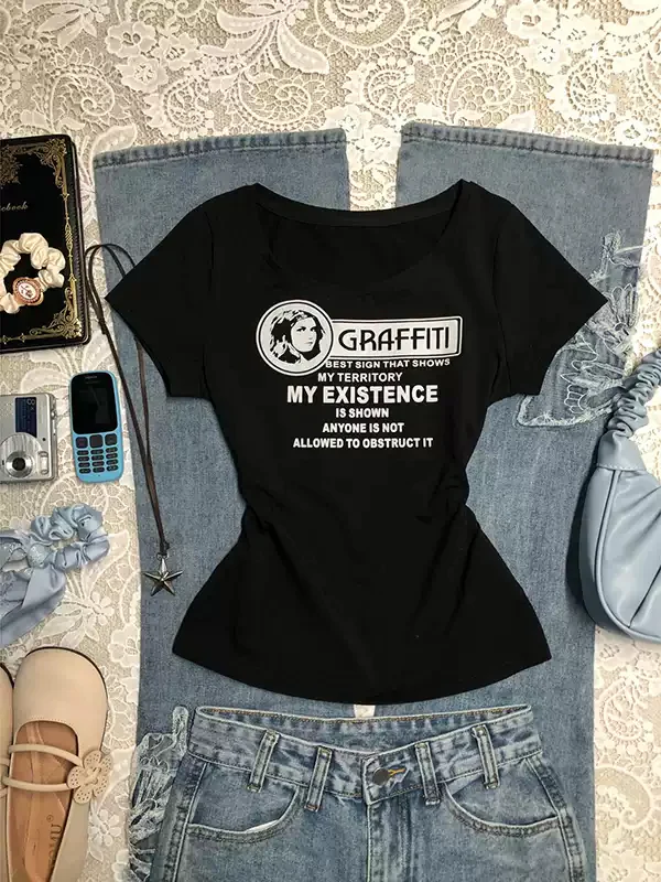 black printed short-sleeved T-shirt - Image 2
