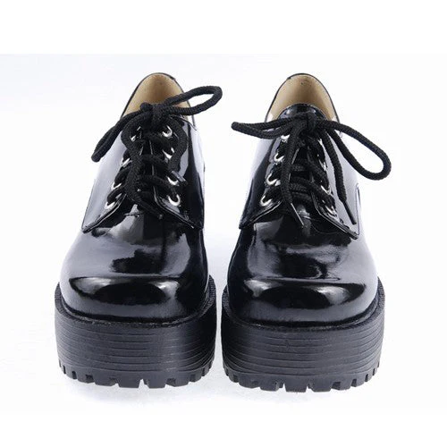 Black Round Toe Army Style Platform Classic Lolita Shoes - Image 3