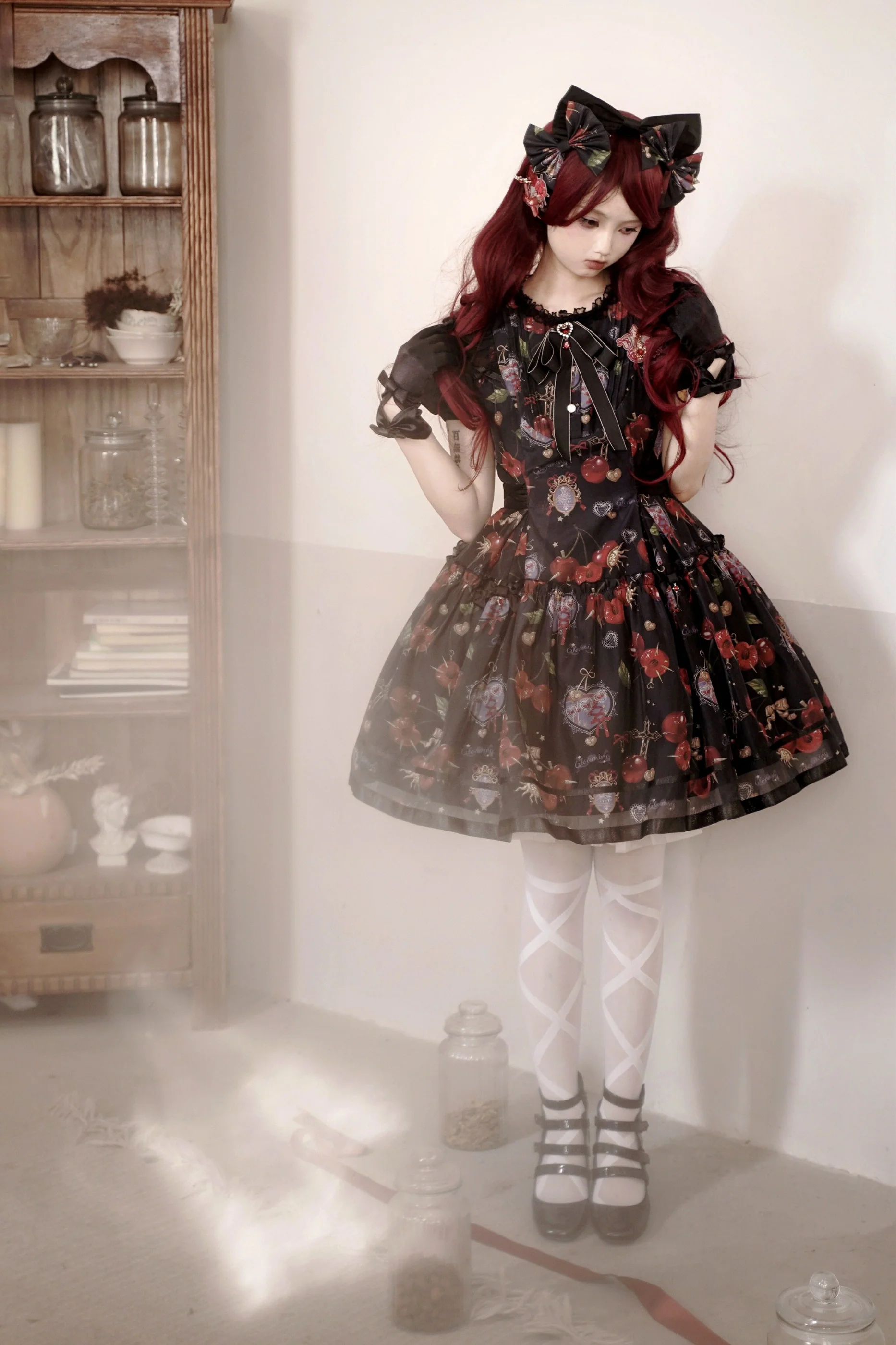 Retro Antique Cherry Sweet Lolita Dress + Jumper Skirt - Image 15