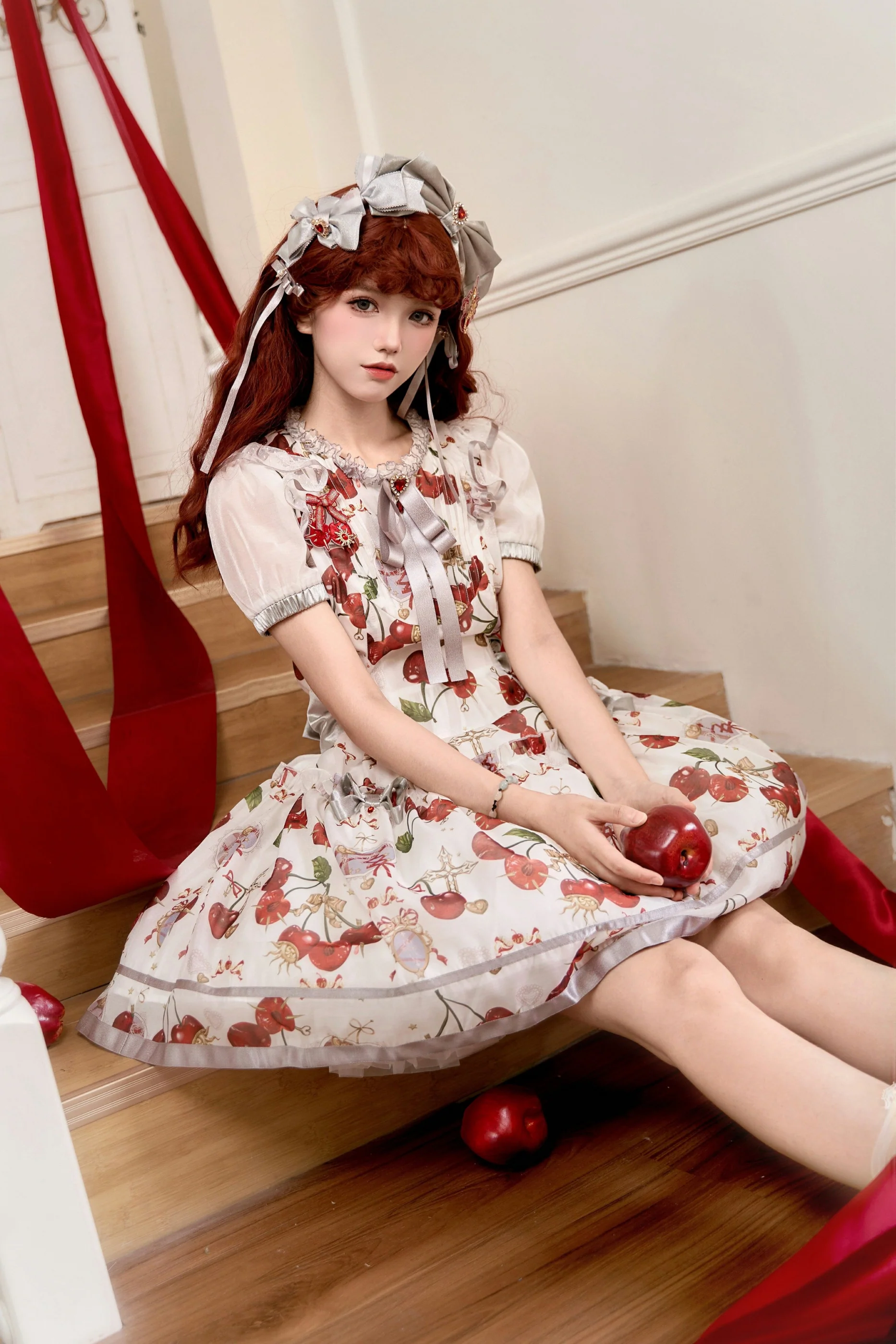 Retro Antique Cherry Sweet Lolita Dress + Jumper Skirt - Image 29