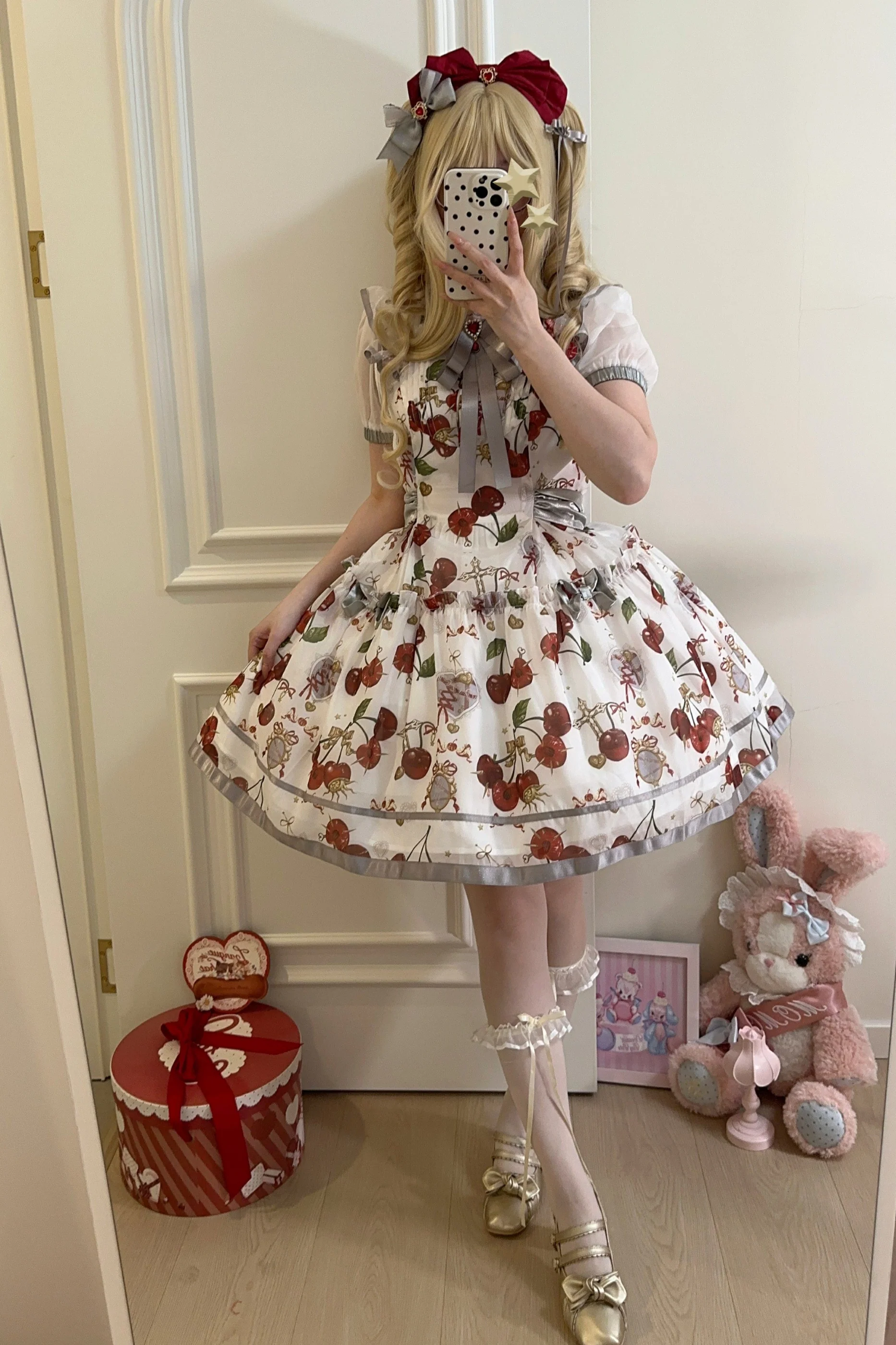 Retro Antique Cherry Sweet Lolita Dress + Jumper Skirt - Image 36