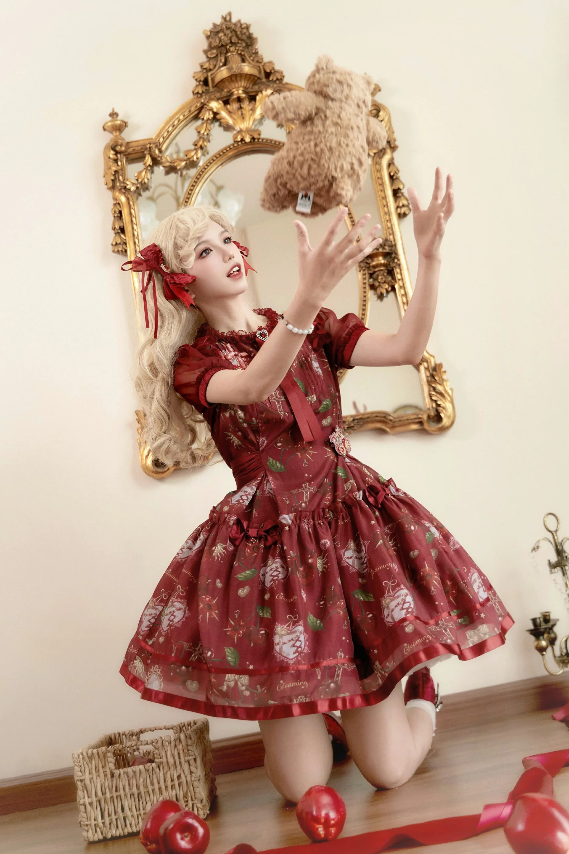 Retro Antique Cherry Sweet Lolita Dress + Jumper Skirt - Image 60