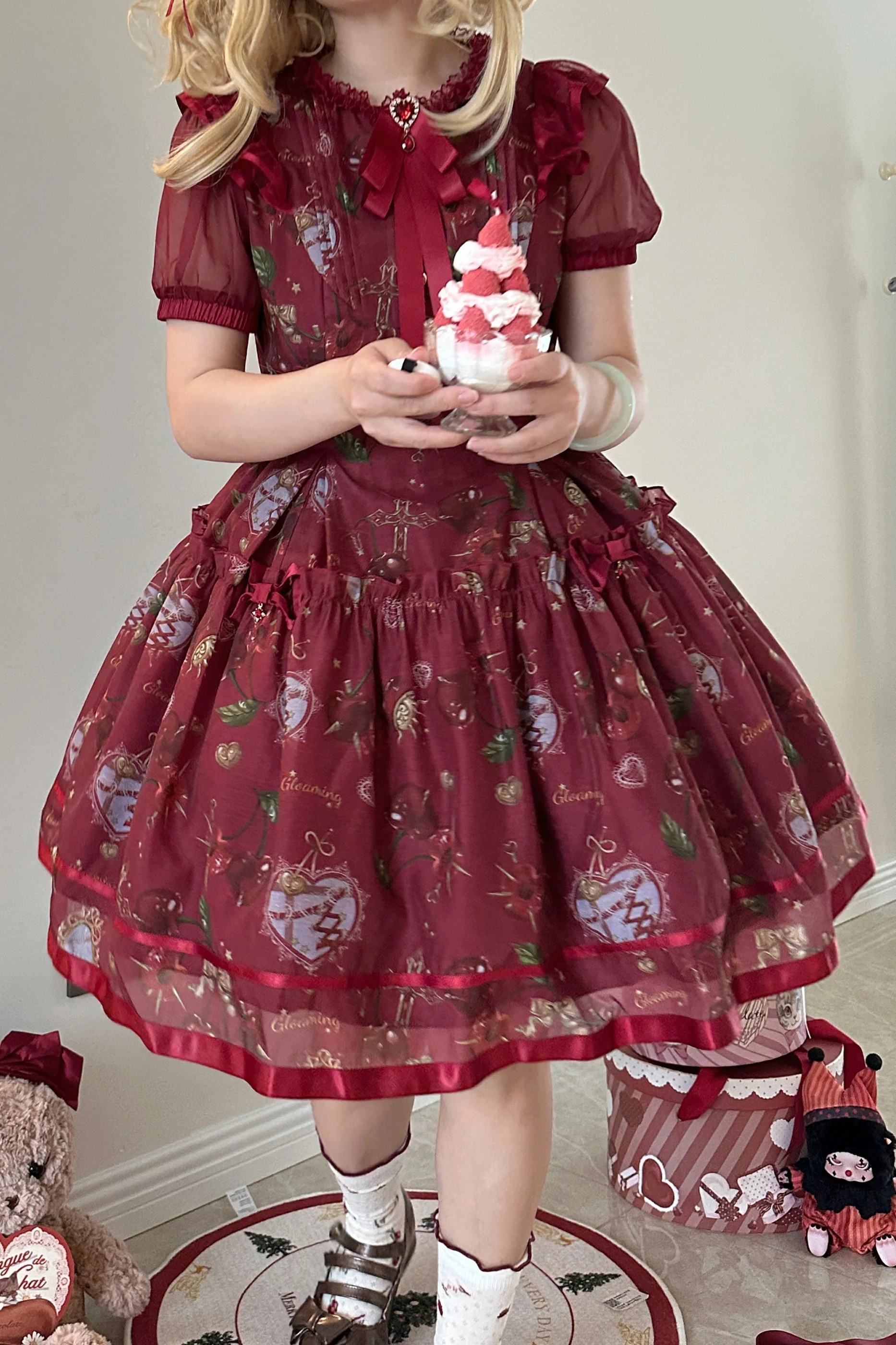 Retro Antique Cherry Sweet Lolita Dress + Jumper Skirt - Image 65