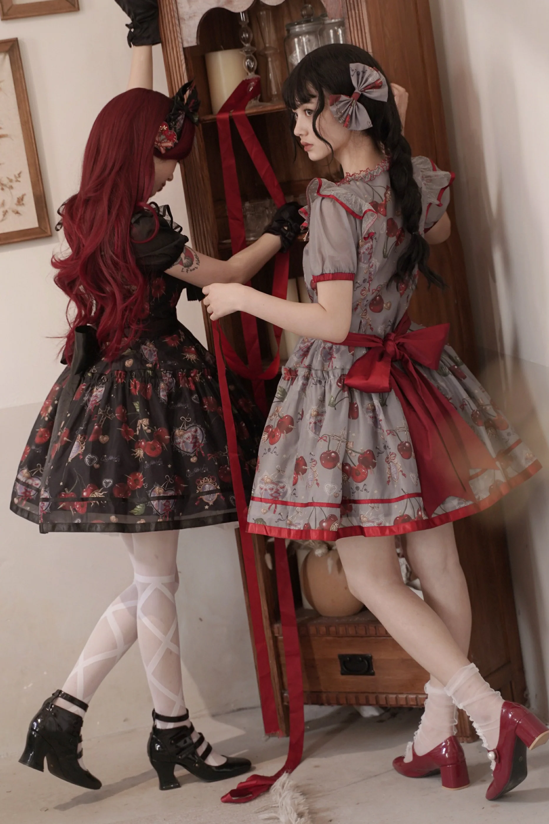 Retro Antique Cherry Sweet Lolita Dress + Jumper Skirt - Image 7