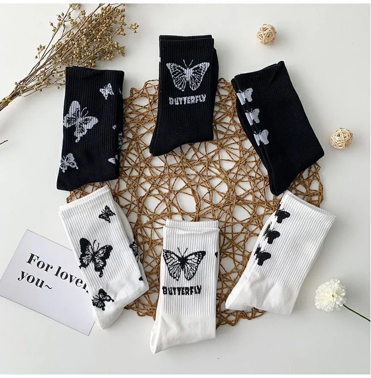 Black & White Butterfly Socks - Image 2