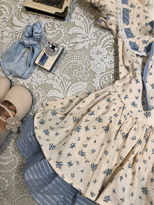 blue bow floral puff sleeve dress - Image 5