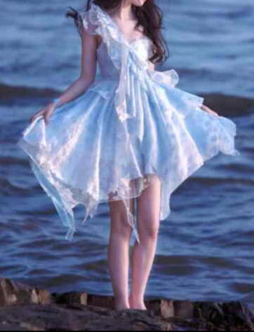 Blue Bubble Mesh Irregular Dress - Image 4