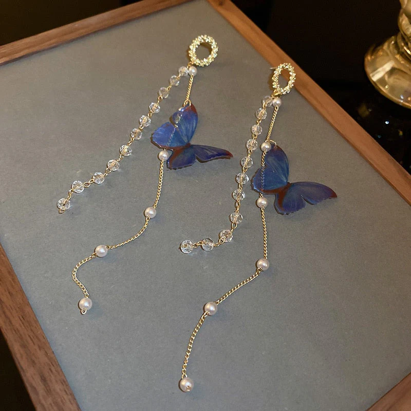 Blue Butterfly Dangle Drop Earrings - Image 3