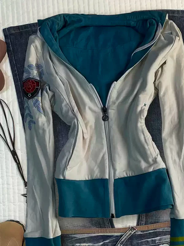 Blue contrasting white hooded sweatshirt jacket - Image 3