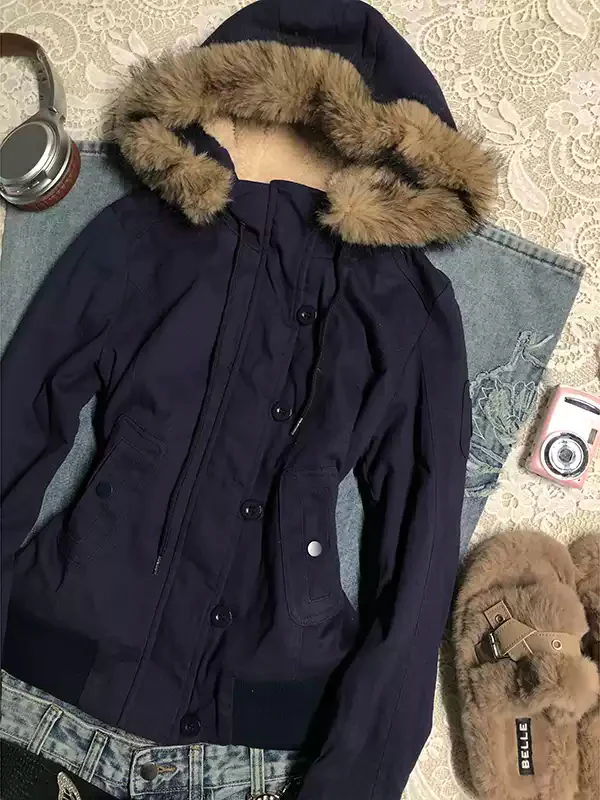 Blue lamb wool hooded jacket - Image 2