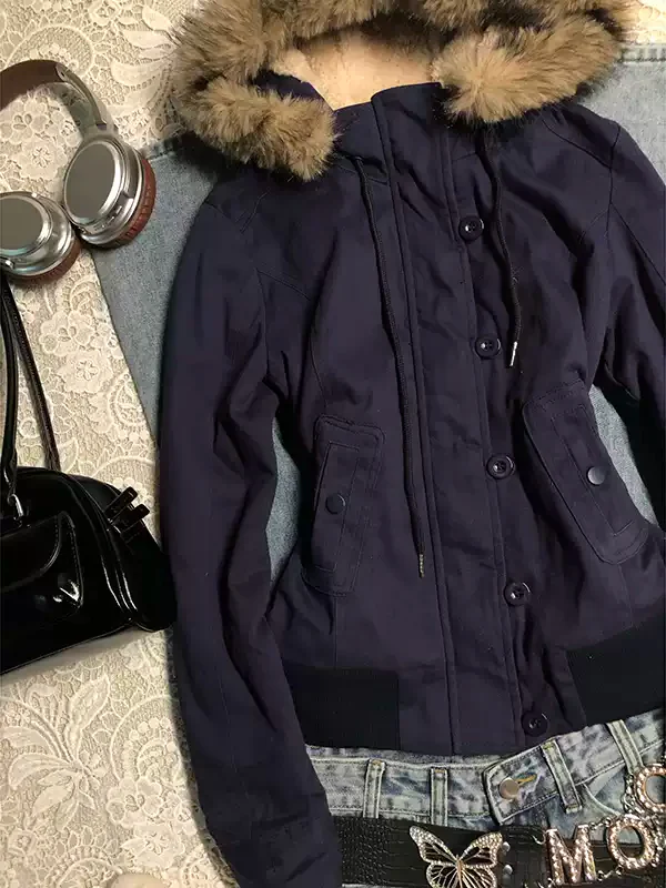 Blue lamb wool hooded jacket - Image 3