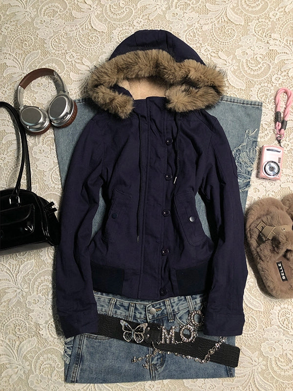 Blue lamb wool hooded jacket - Image 4
