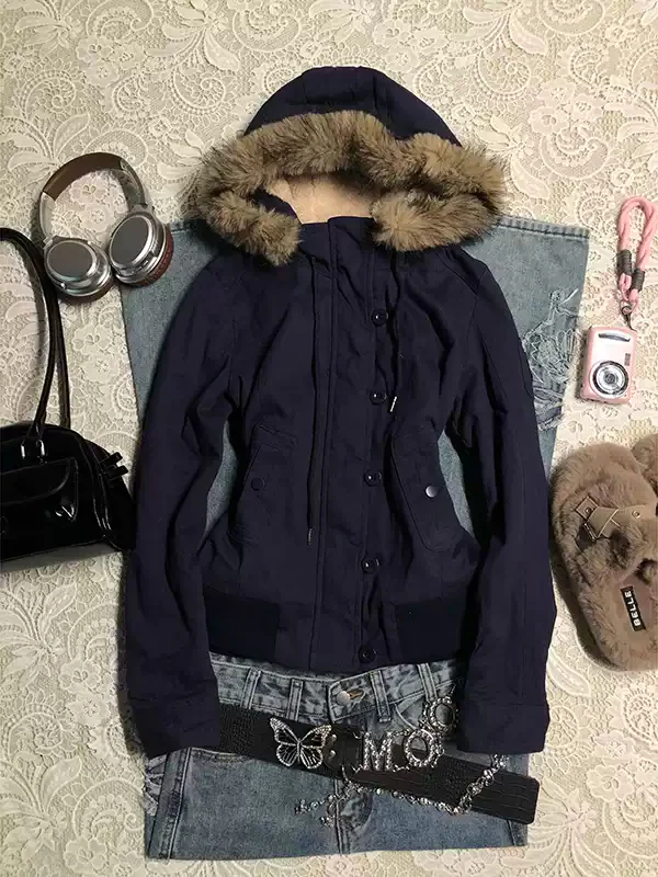 Blue lamb wool hooded jacket - Image 5