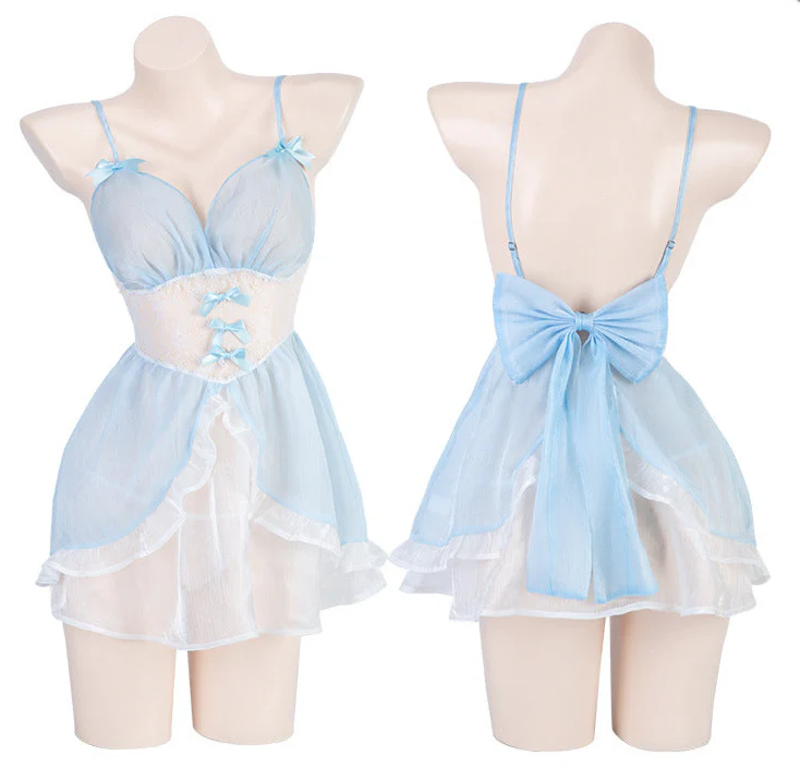 Blue Mesh Suspender Mermaid Dress - Image 2