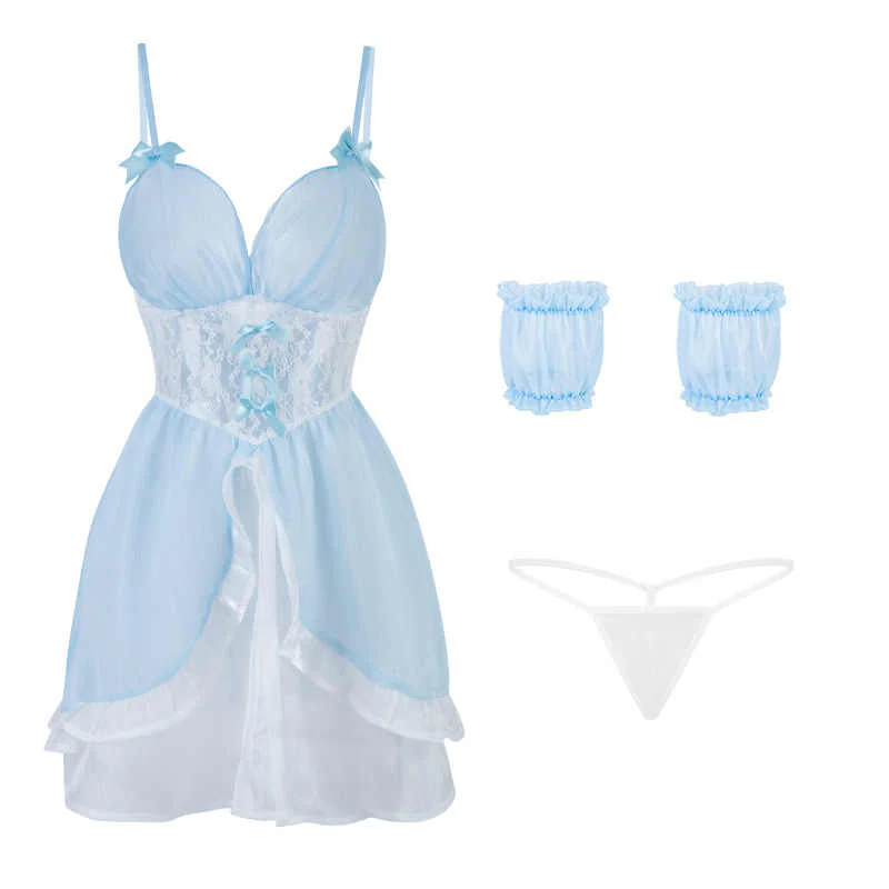Blue Mesh Suspender Mermaid Dress - Image 4