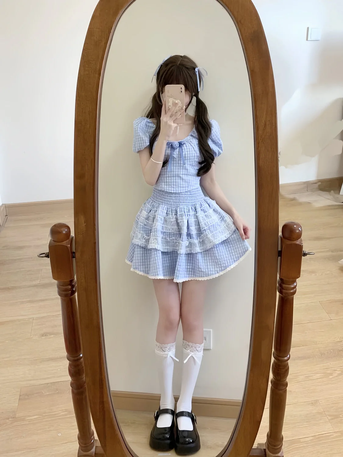 Blue Plaid Babydoll Outfit Set - Image 4
