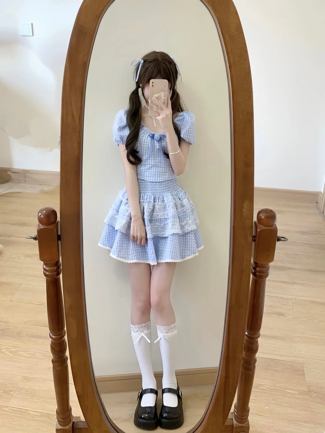 Blue Plaid Babydoll Outfit Set - Image 2