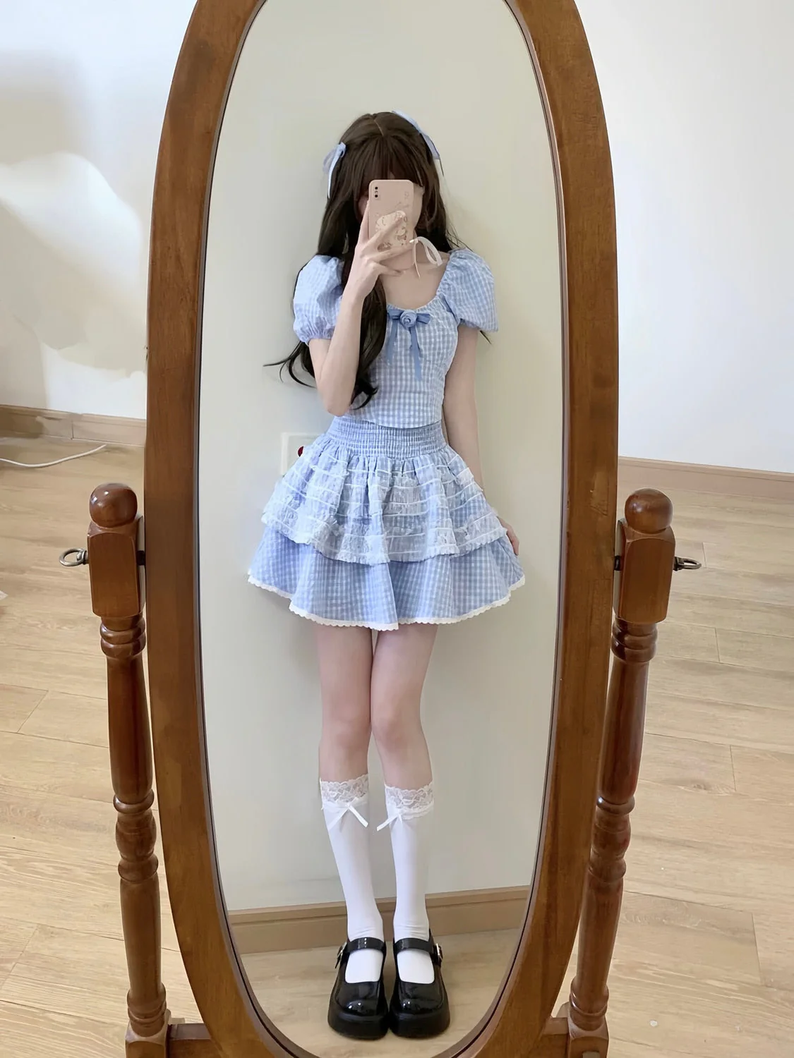 Blue Plaid Babydoll Outfit Set - Image 3