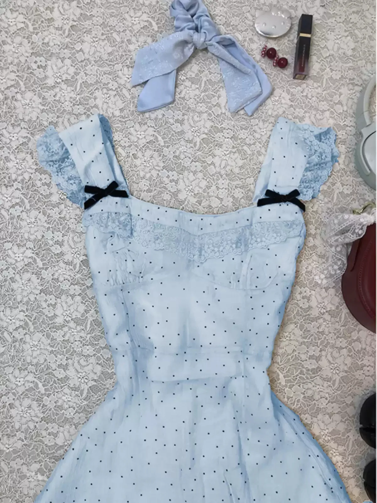 blue polka dot suspender dress - Image 2