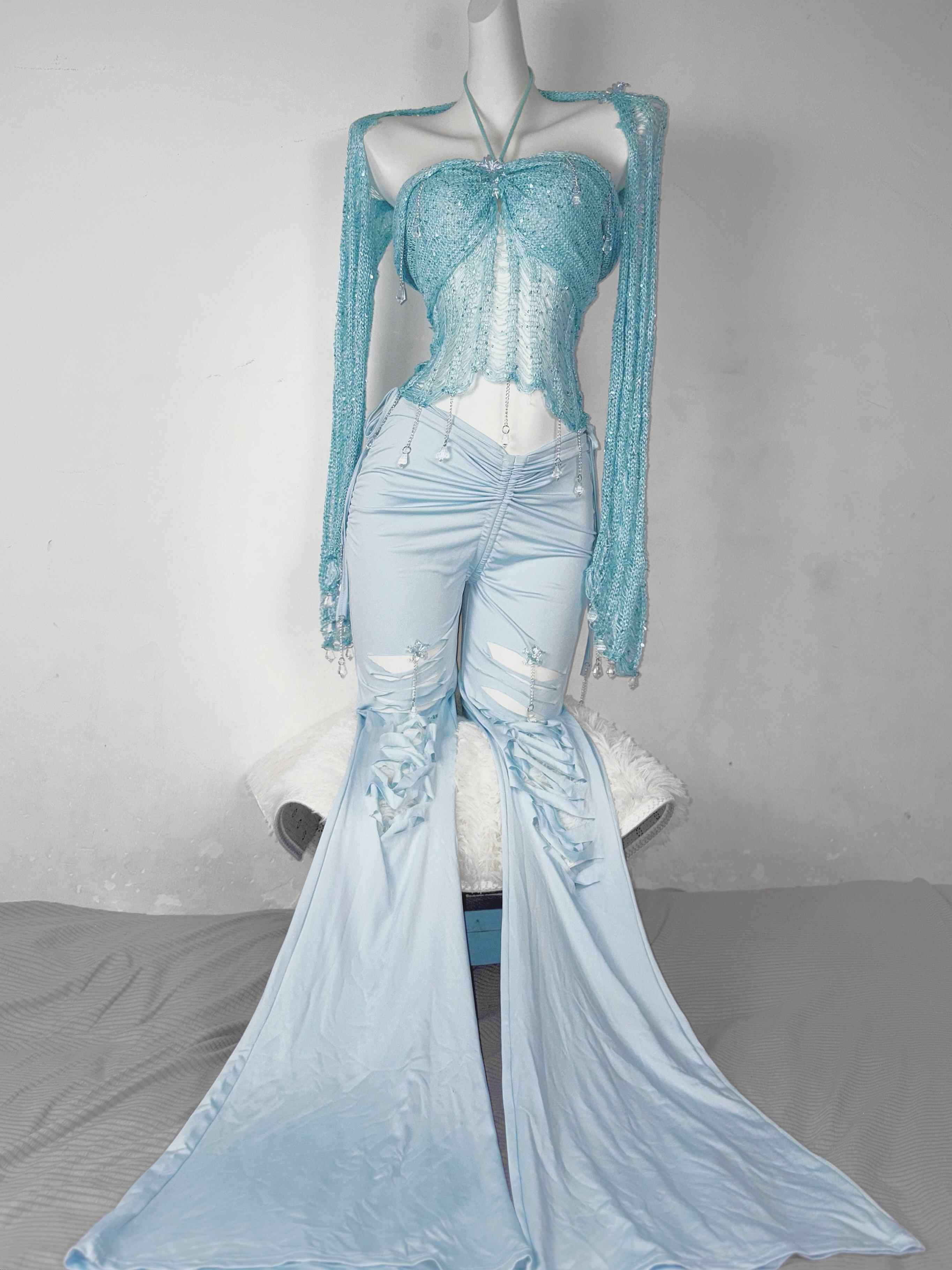 Blue Sequined Handmade Crochet Tube Top - Image 5