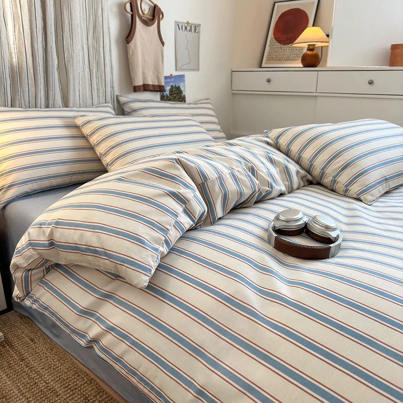 Blue Striped Cotton Bedding Set - Image 10
