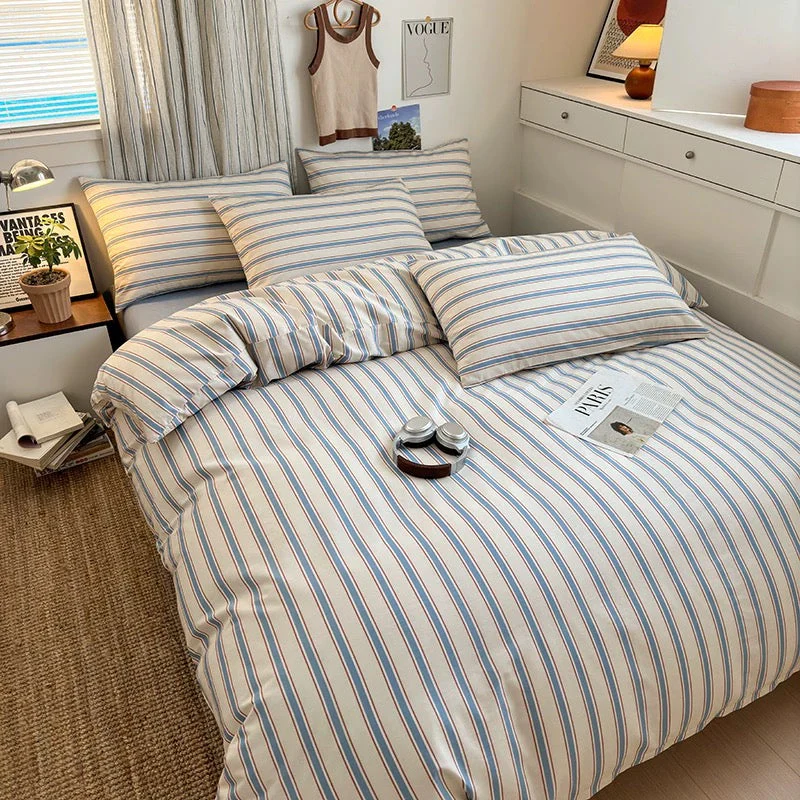 Blue Striped Cotton Bedding Set - Image 8
